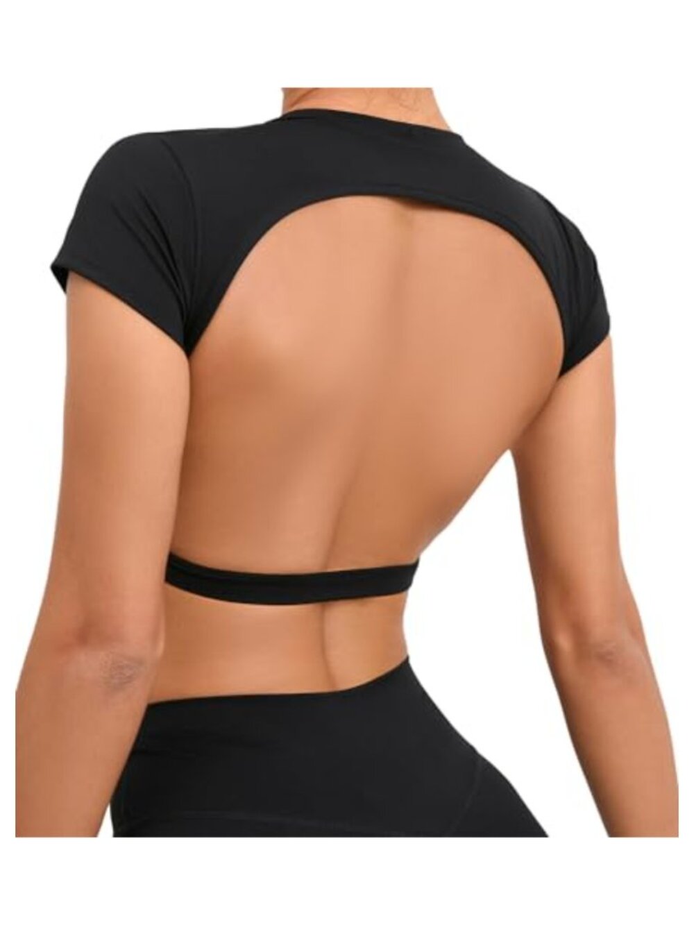 Women's Open Back Crop Top with Removable Pads - Nylon Spandex Yoga & Gym